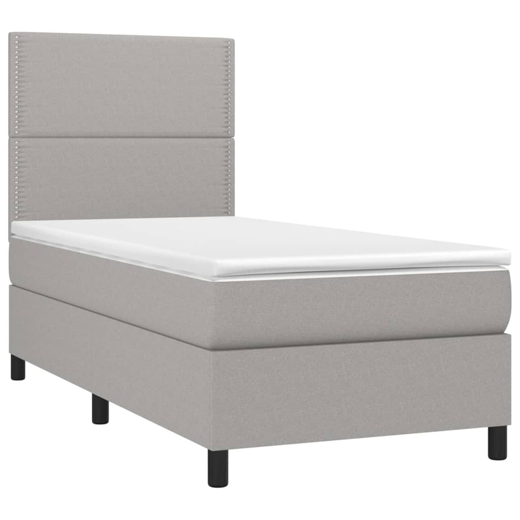 vidaXL Pat cu arcuri, saltea și LED, gri deschis, 90x200 cm, textil vidaXL Pat cu arcuri, saltea și LED, gri deschis, 90x200 cm, textil