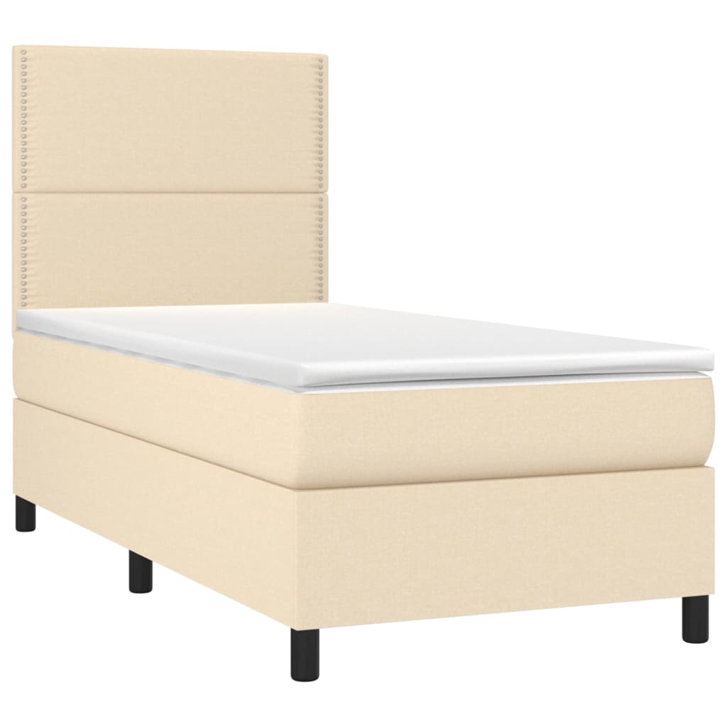 vidaXL Pat cu arcuri, saltea și LED, crem, 90x200 cm, textil