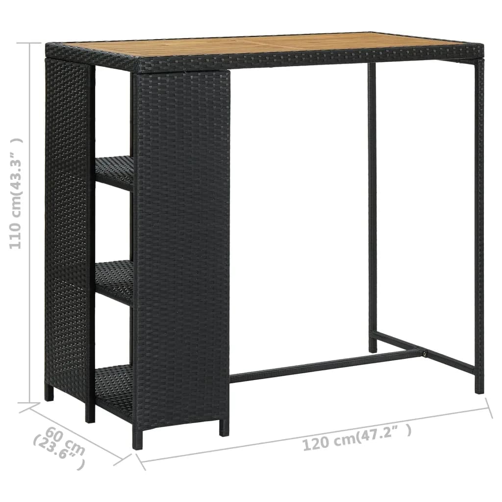 vidaXL Masă de bar cu raft de depozitare negru 120x60x110 cm poliratan