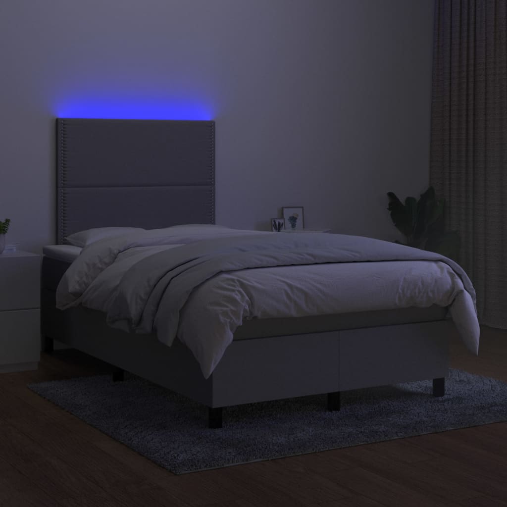 vidaXL Pat cu arcuri, saltea și LED, gri deschis, 120x200 cm, textil