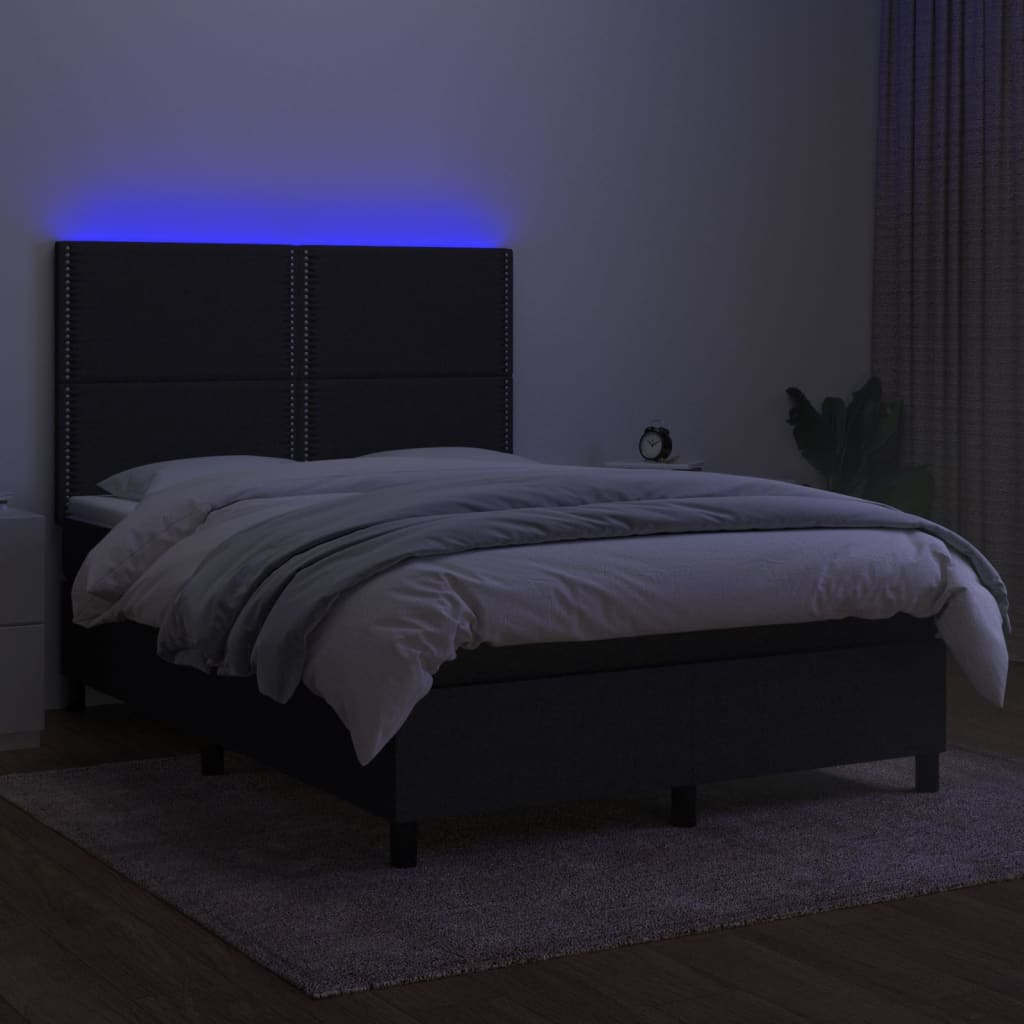 vidaXL Pat cu arcuri, saltea și LED, negru, 140x200 cm, textil