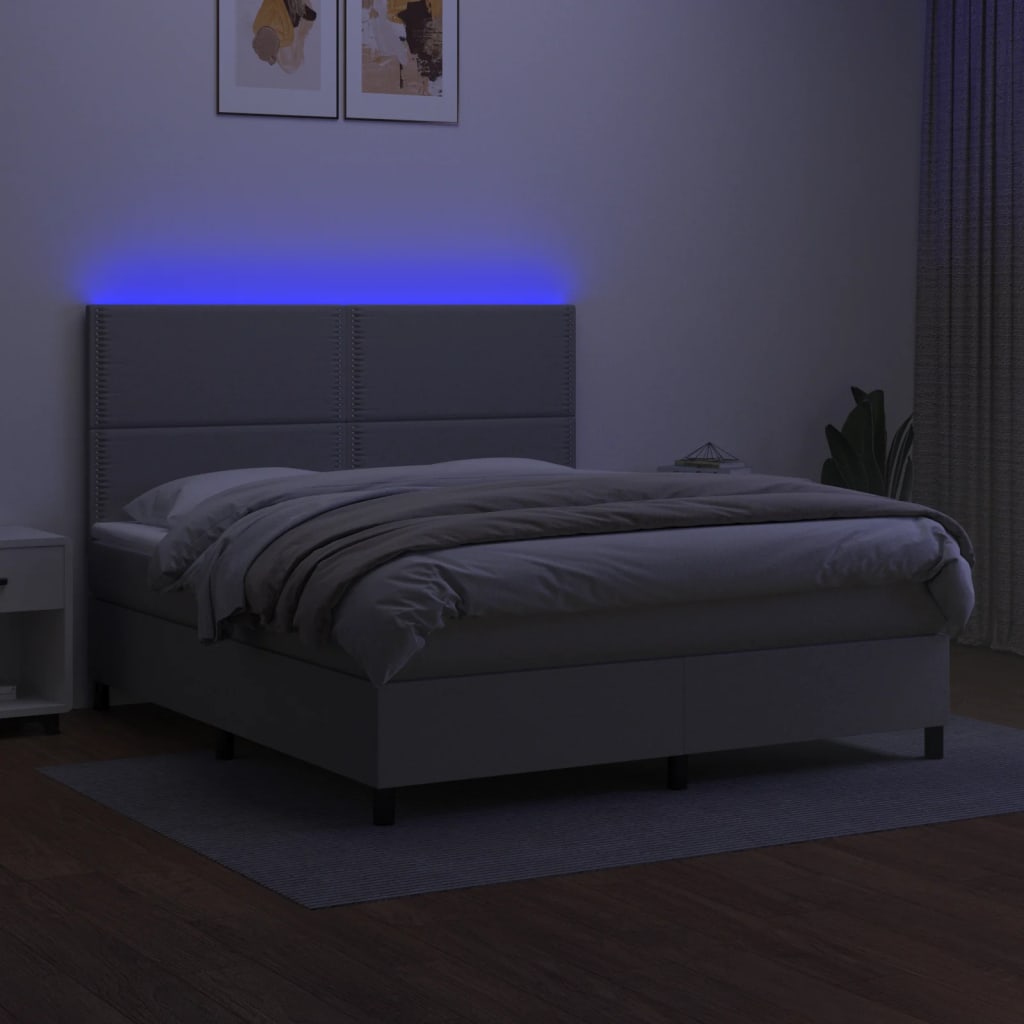 vidaXL Pat cu arcuri, saltea și LED, gri deschis, 160x200 cm, textil