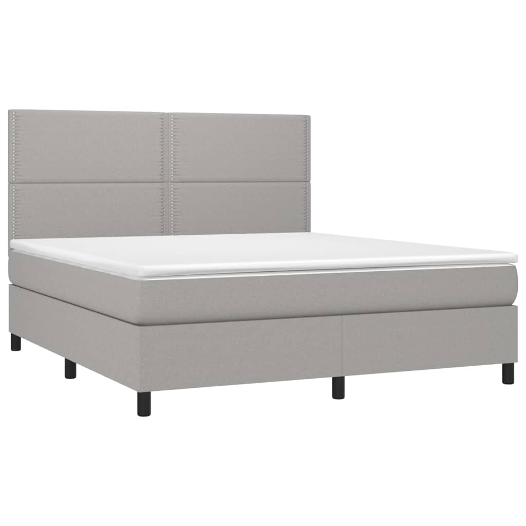 vidaXL Pat cu arcuri, saltea și LED, gri deschis, 180x200 cm, textil