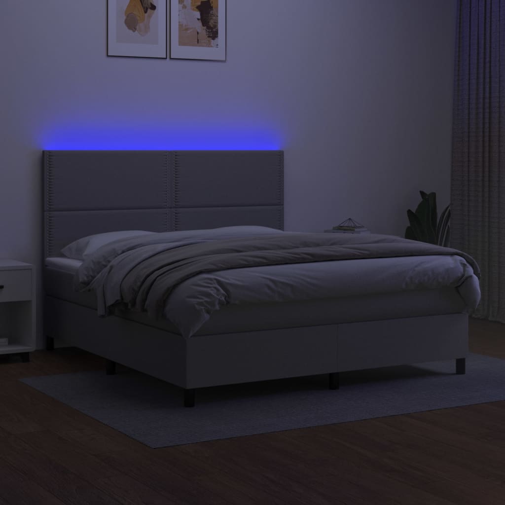 vidaXL Pat cu arcuri, saltea și LED, gri deschis, 180x200 cm, textil