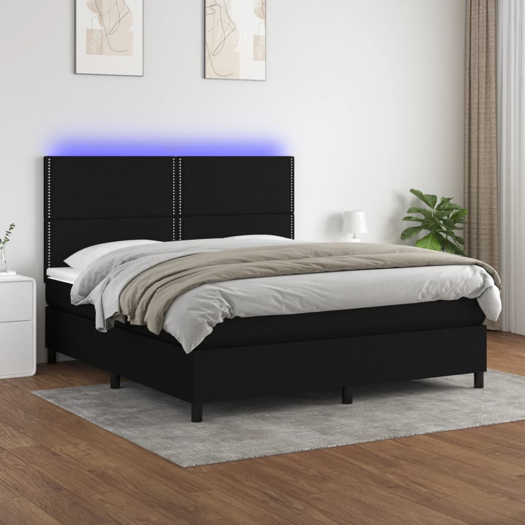 vidaXL Pat cu arcuri, saltea și LED, negru, 180x200 cm, textil vidaXL Pat cu arcuri, saltea și LED, negru, 180x200 cm, textil