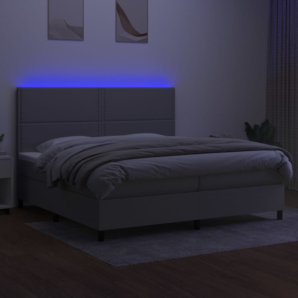 vidaXL Pat cu arcuri, saltea și LED, gri deschis, 200x200 cm, textil