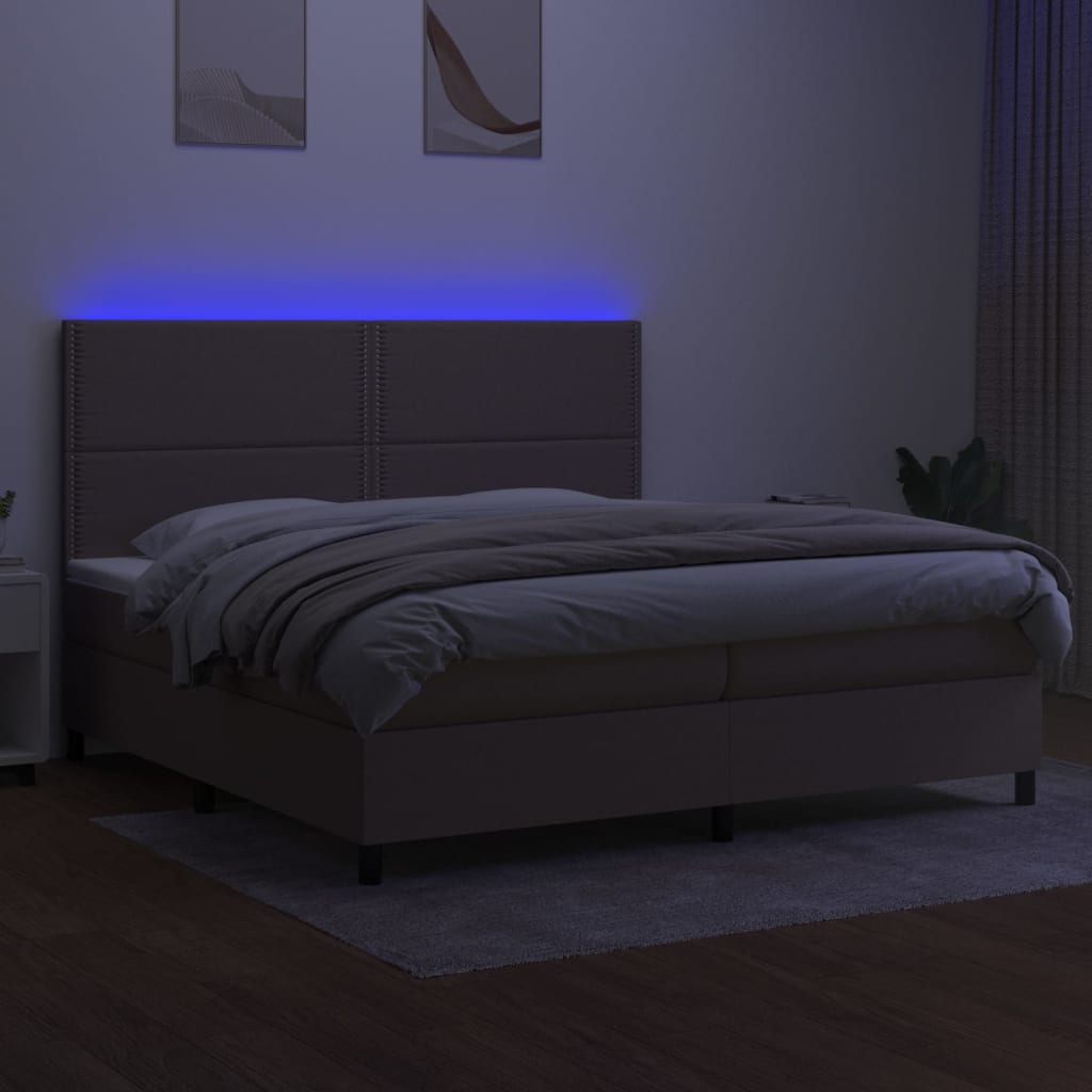 vidaXL Pat cu arcuri, saltea și LED, gri taupe, 200x200 cm, textil