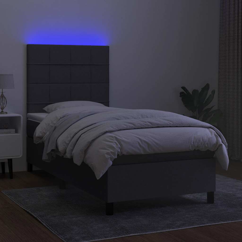 vidaXL Pat cu arcuri, saltea și LED, gri închis, 80x200 cm, textil