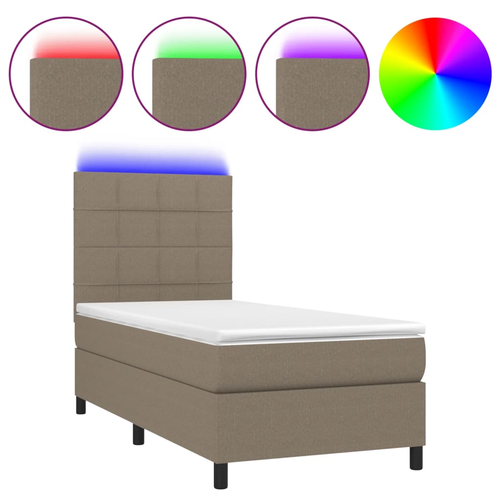 vidaXL Pat cu arcuri, saltea și LED, gri taupe, 80x200 cm, textil vidaXL Pat cu arcuri, saltea și LED, gri taupe, 80x200 cm, textil