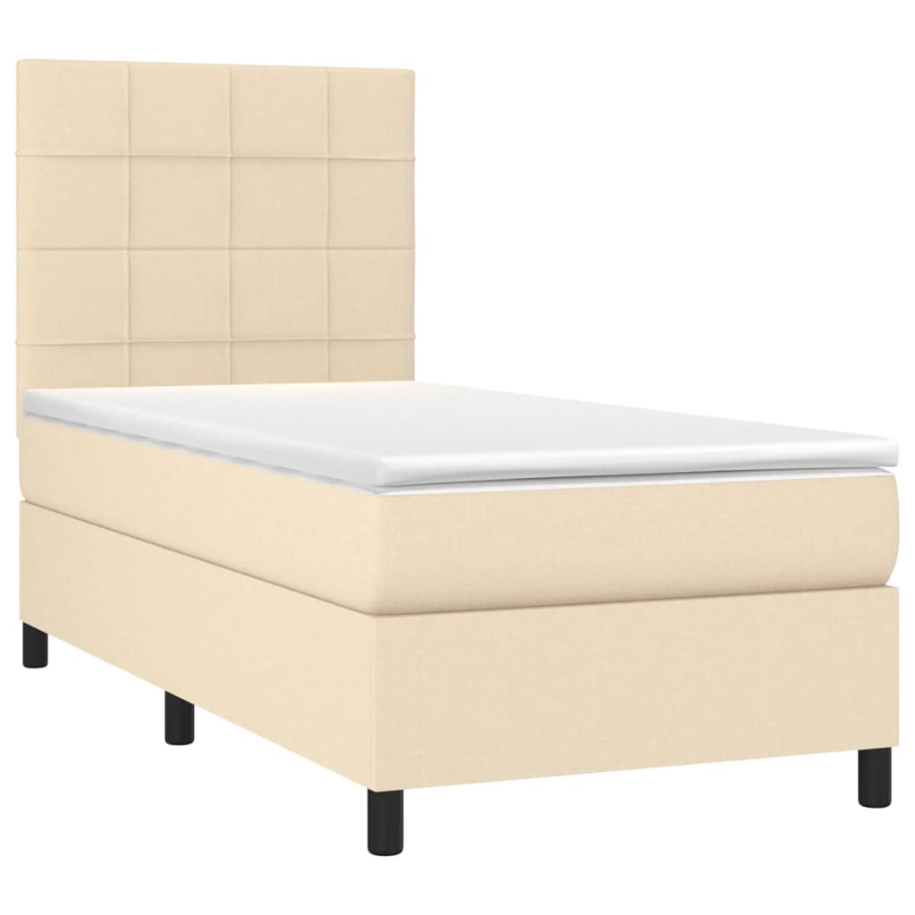 vidaXL Pat cu arcuri, saltea și LED, crem, 80x200 cm, textil