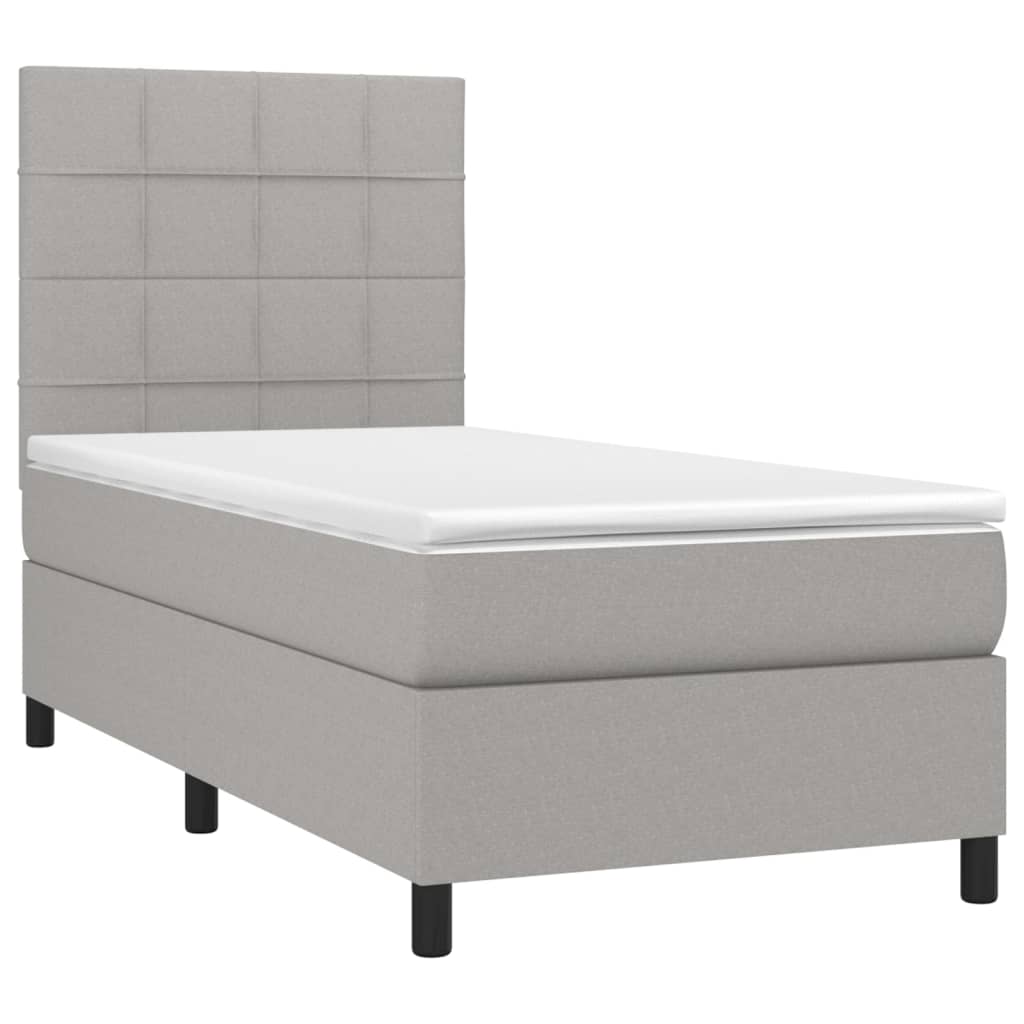 vidaXL Pat cu arcuri, saltea și LED, gri deschis, 90x190 cm, textil