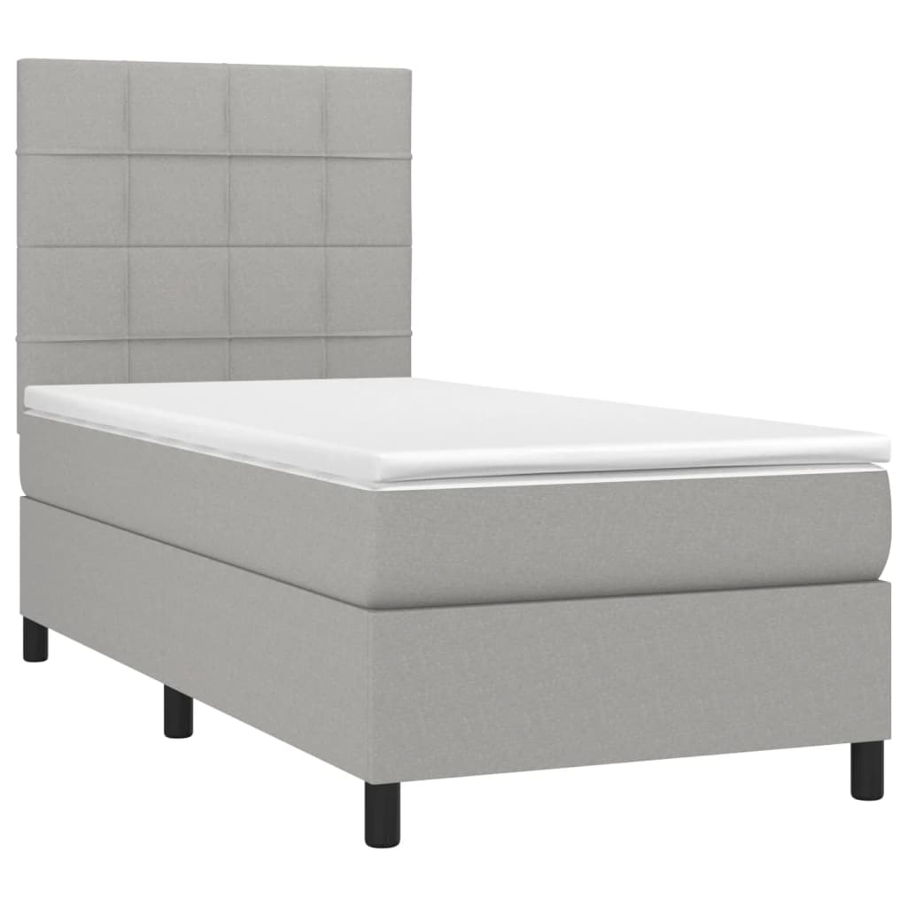 vidaXL Pat cu arcuri, saltea și LED, gri deschis, 90x200 cm, textil