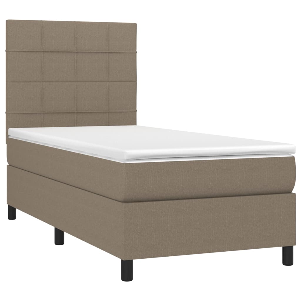 vidaXL Pat cu arcuri, saltea și LED, gri taupe, 90x200 cm, textil