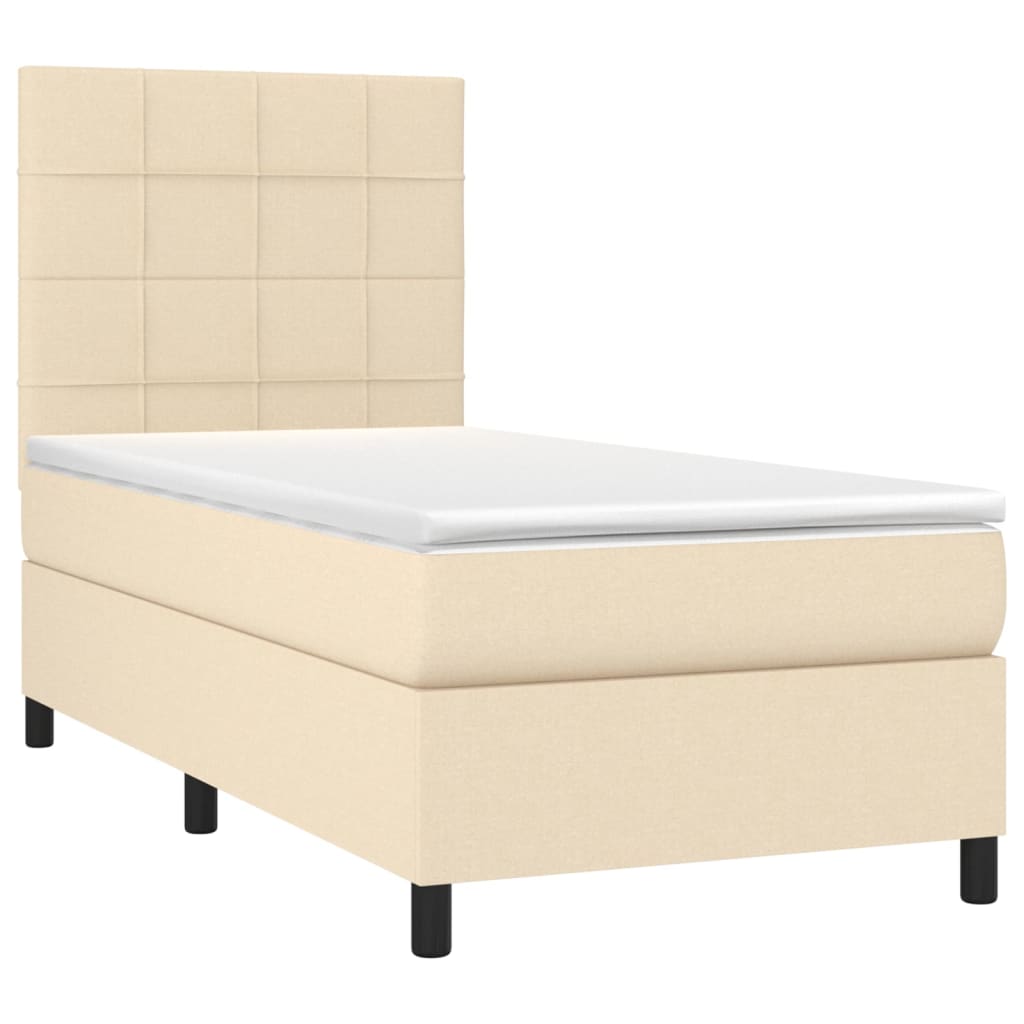 vidaXL Pat cu arcuri, saltea și LED, crem, 90x200 cm, textil vidaXL Pat cu arcuri, saltea și LED, crem, 90x200 cm, textil