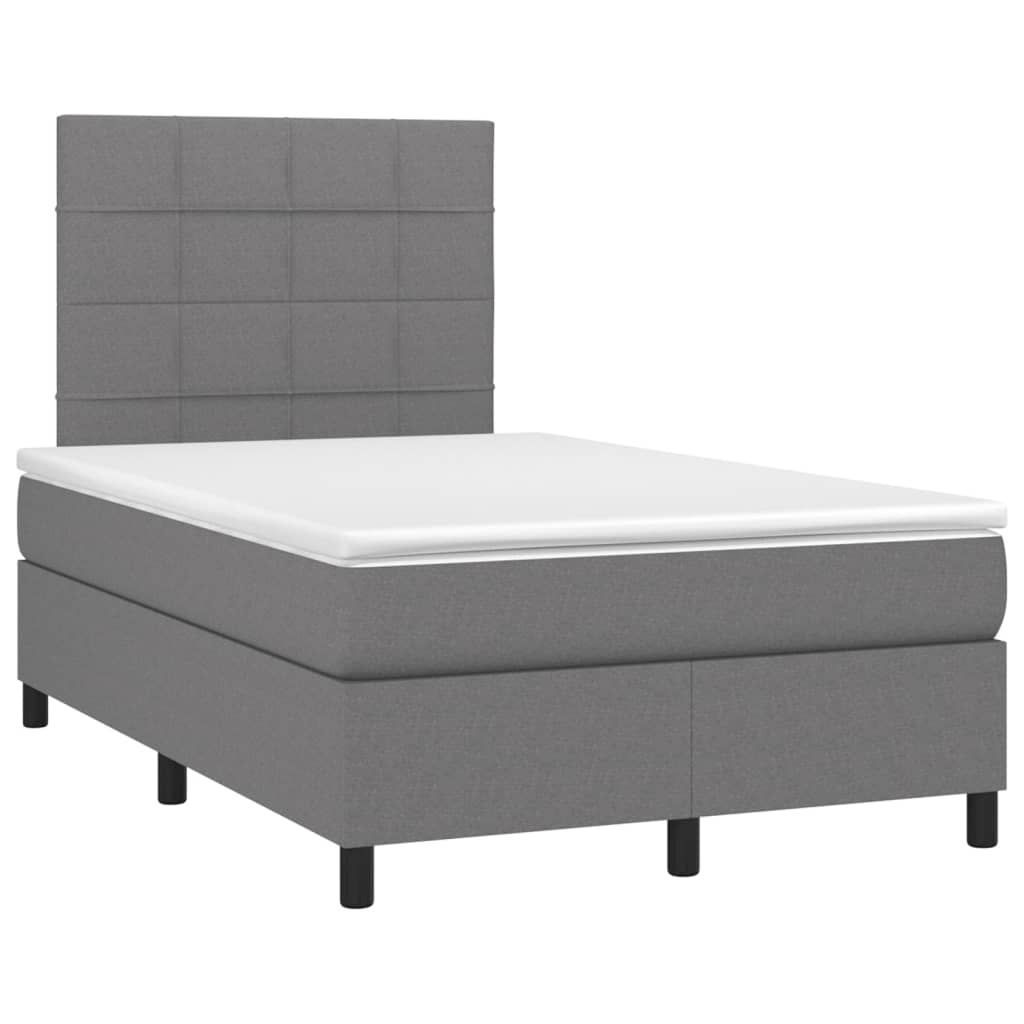 vidaXL Pat cu arcuri, saltea și LED, gri închis, 120x200 cm, textil