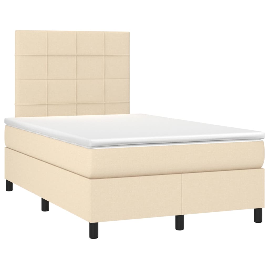 vidaXL Pat cu arcuri, saltea și LED, crem, 120x200 cm, textil