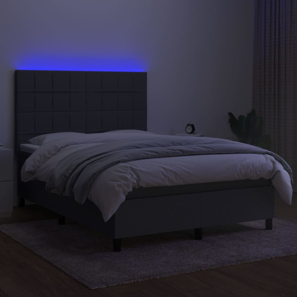 vidaXL Pat cu arcuri, saltea și LED, gri închis, 140x200 cm, textil vidaXL Pat cu arcuri, saltea și LED, gri închis, 140x200 cm, textil