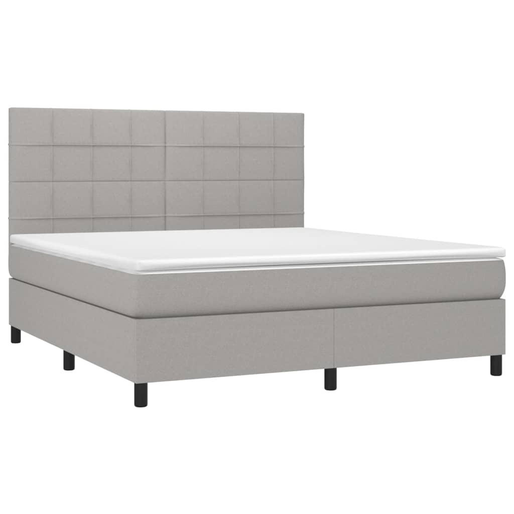 vidaXL Pat cu arcuri, saltea și LED, gri deschis, 160x200 cm, textil