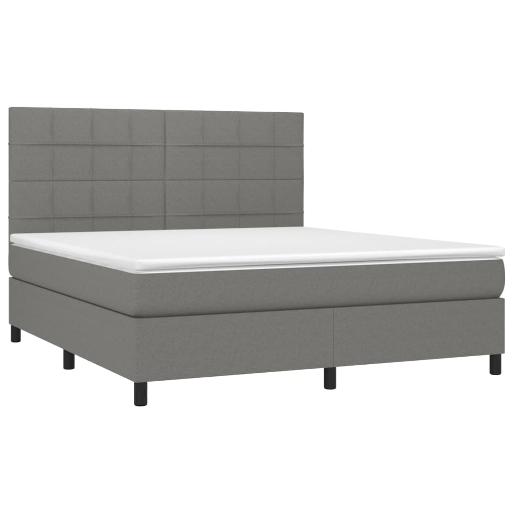 vidaXL Pat cu arcuri, saltea și LED, gri închis, 160x200 cm, textil vidaXL Pat cu arcuri, saltea și LED, gri închis, 160x200 cm, textil