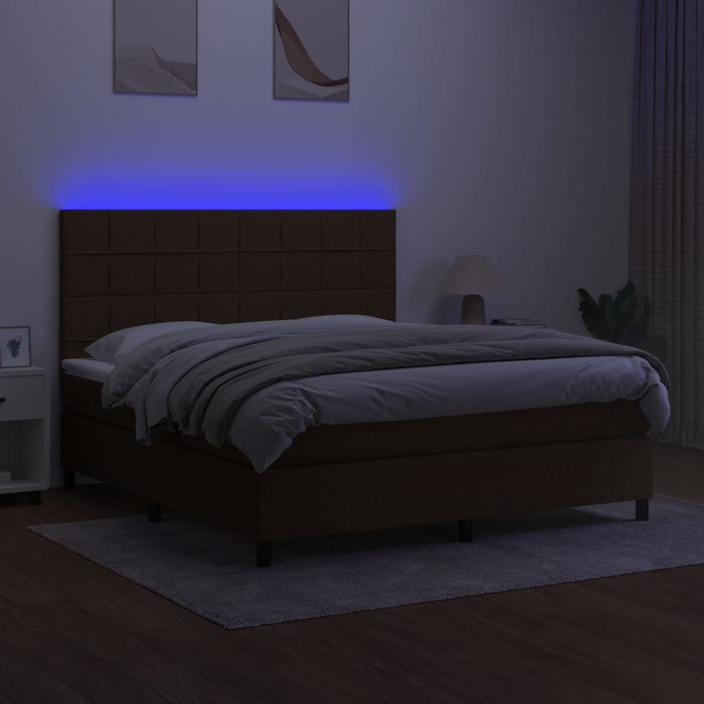 vidaXL Pat cu arcuri, saltea și LED, maro închis, 160x200 cm, textil