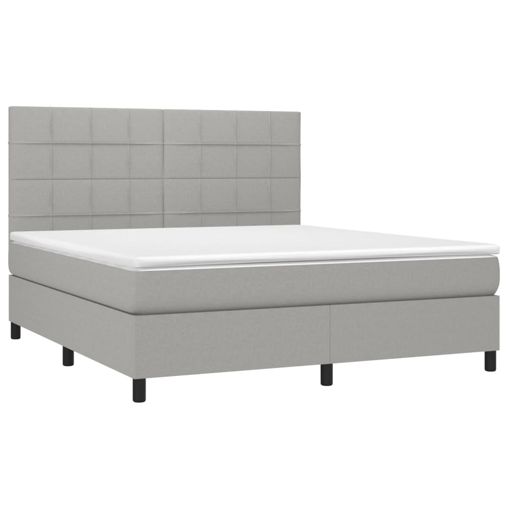 vidaXL Pat cu arcuri, saltea și LED, gri deschis, 180x200 cm, textil