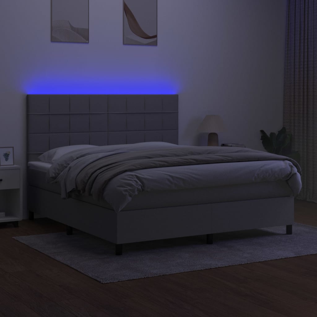 vidaXL Pat cu arcuri, saltea și LED, gri deschis, 180x200 cm, textil