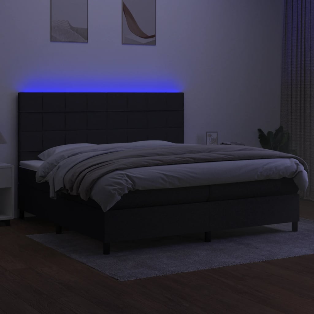 vidaXL Pat cu arcuri, saltea și LED, negru, 200x200 cm, textil