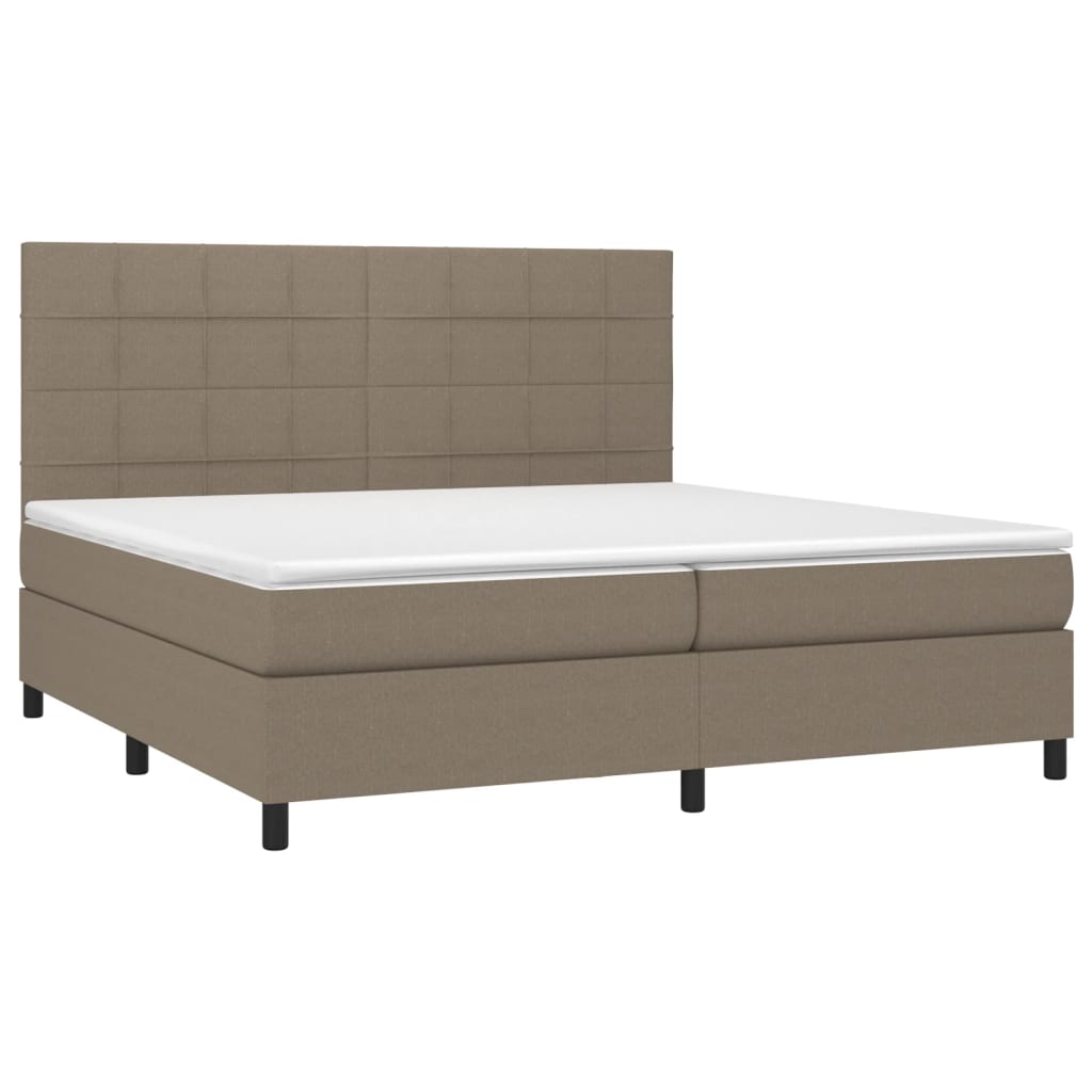 vidaXL Pat cu arcuri, saltea și LED, gri taupe, 200x200 cm, textil