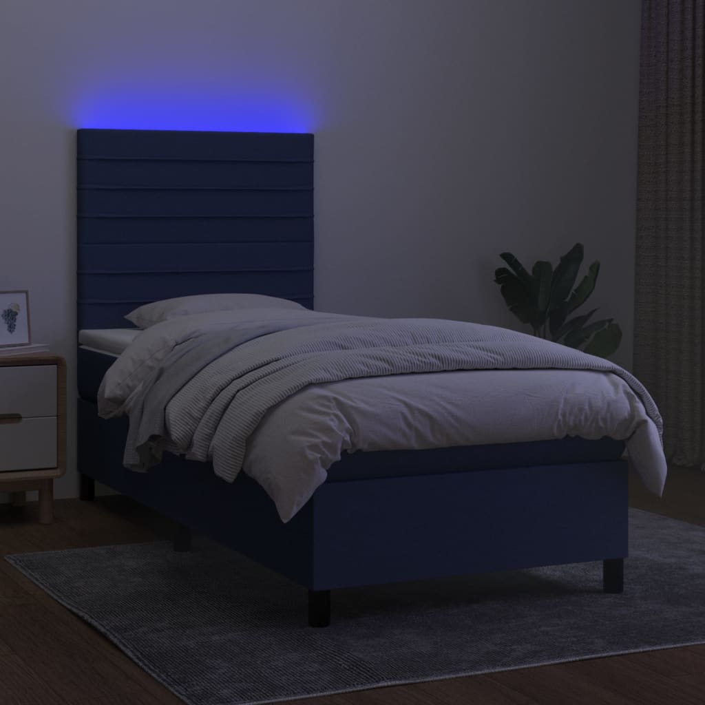 vidaXL Pat cu arcuri, saltea și LED, albastru, 80x200 cm, textil