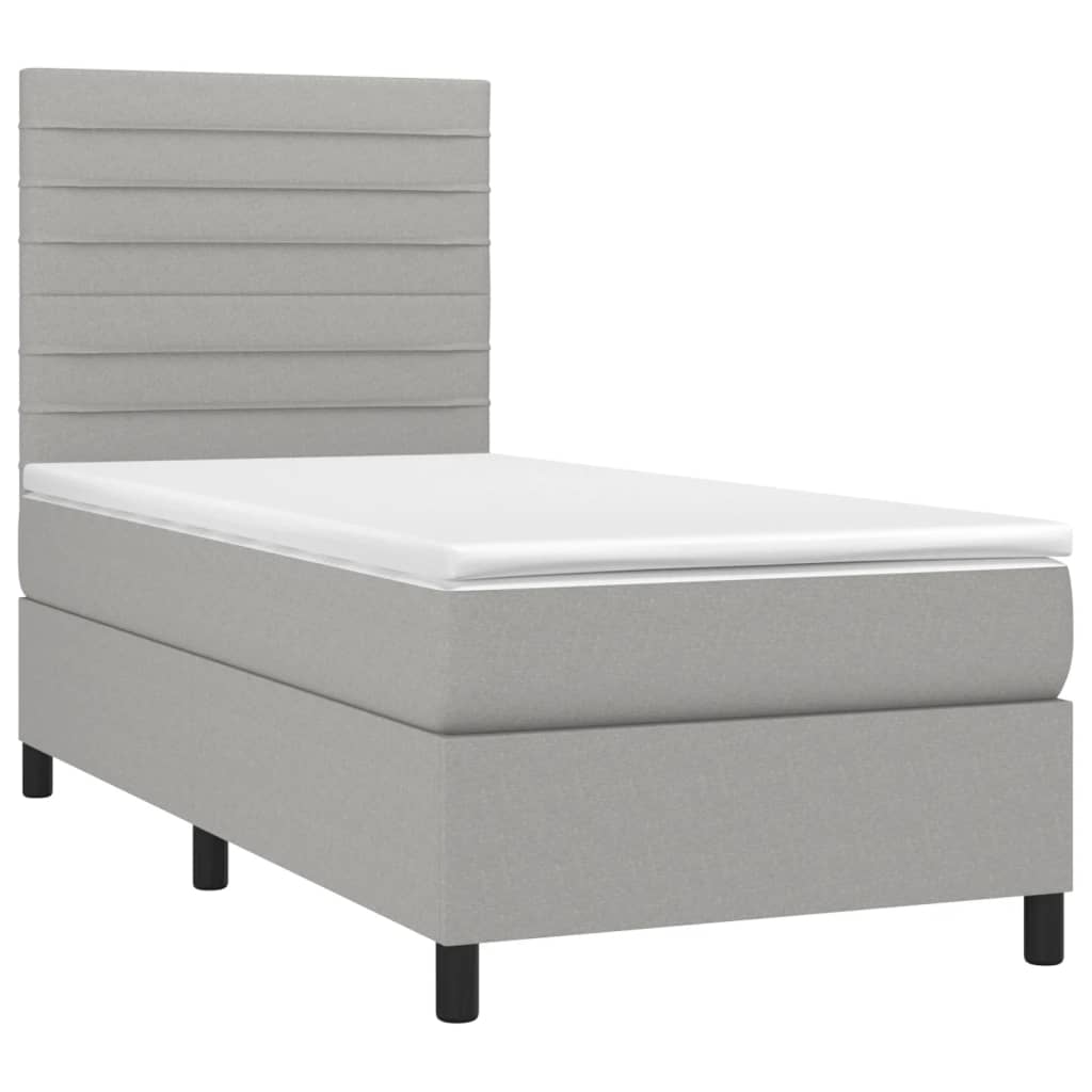 vidaXL Pat cu arcuri, saltea și LED, gri deschis, 90x190 cm, textil