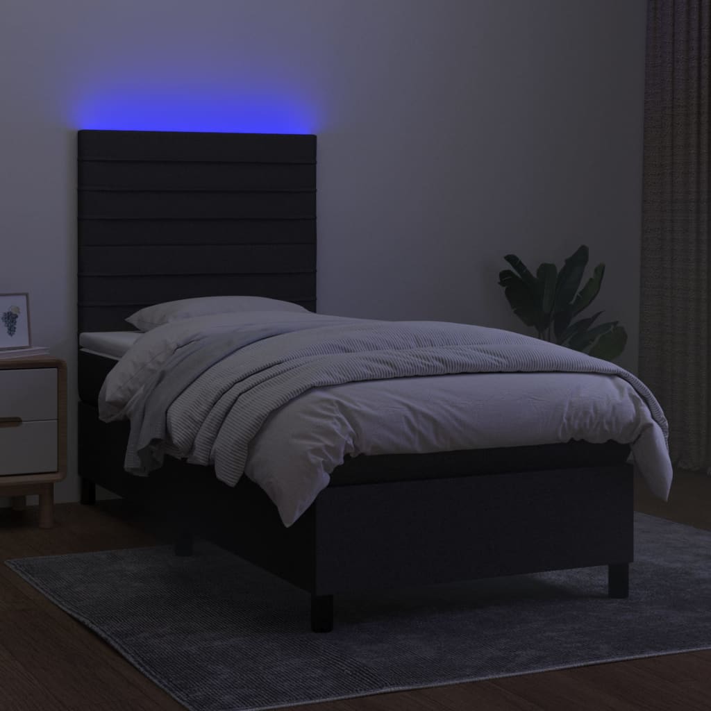 vidaXL Pat cu arcuri, saltea și LED, negru, 90x190 cm, textil