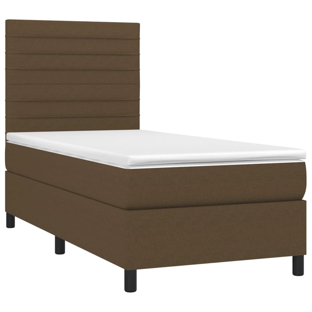 vidaXL Pat cu arcuri, saltea și LED, maro închis, 90x190 cm, textil