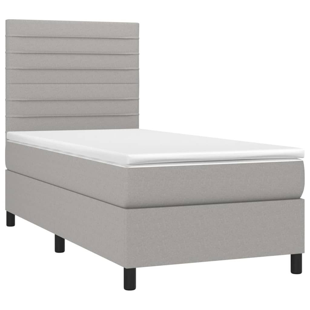 vidaXL Pat cu arcuri, saltea și LED, gri deschis, 90x200 cm, textil vidaXL Pat cu arcuri, saltea și LED, gri deschis, 90x200 cm, textil