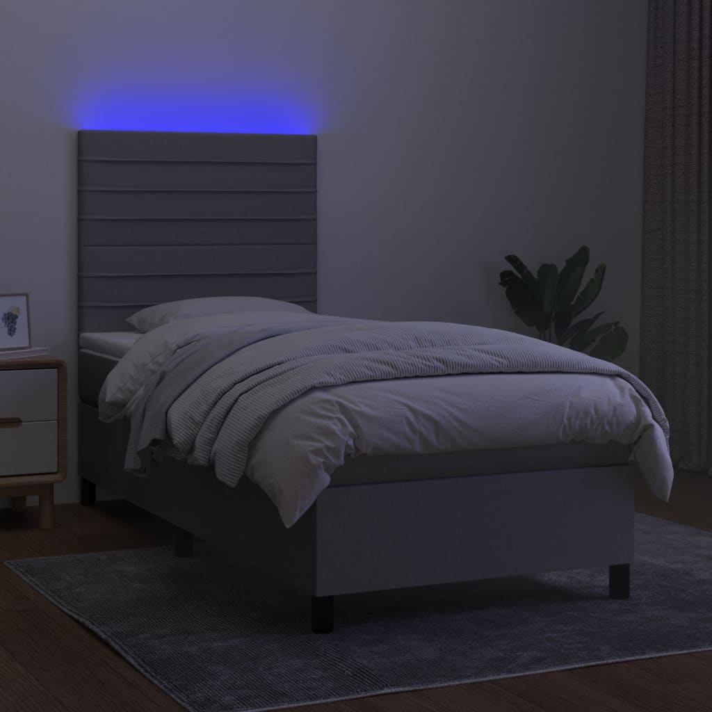 vidaXL Pat cu arcuri, saltea și LED, gri deschis, 90x200 cm, textil vidaXL Pat cu arcuri, saltea și LED, gri deschis, 90x200 cm, textil