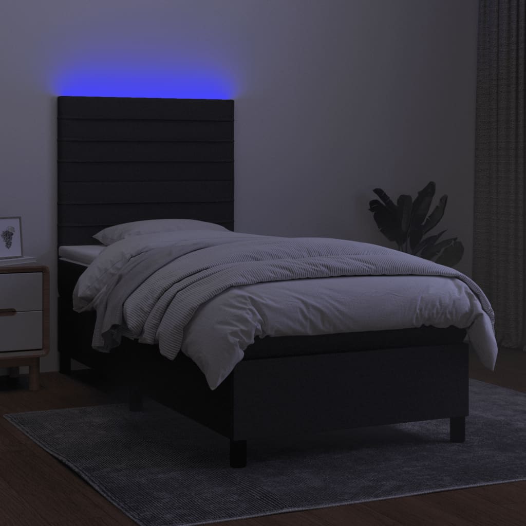 vidaXL Pat cu arcuri, saltea și LED, negru, 90x200 cm, textil