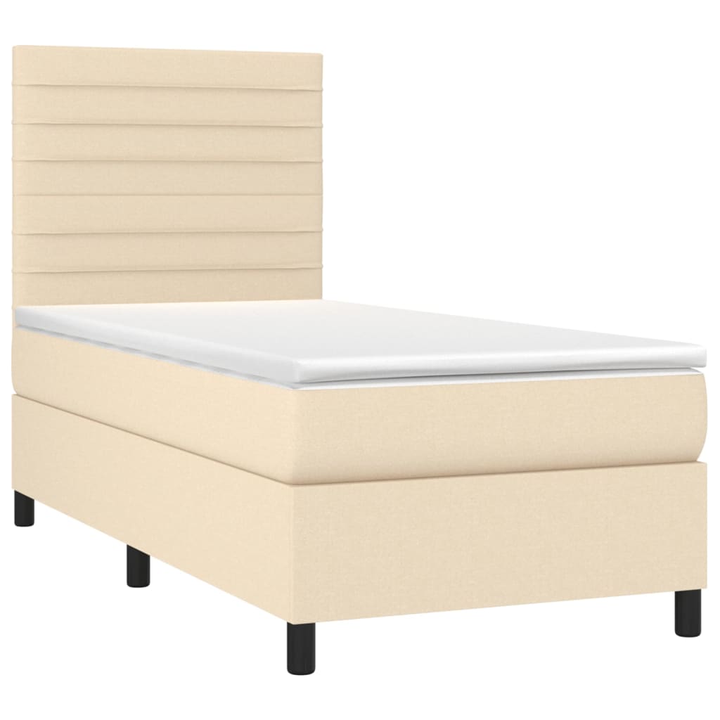 vidaXL Pat cu arcuri, saltea și LED, crem, 90x200 cm, textil