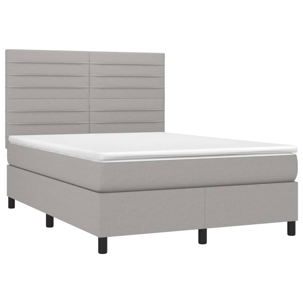 vidaXL Pat cu arcuri, saltea și LED, gri deschis, 140x200 cm, textil