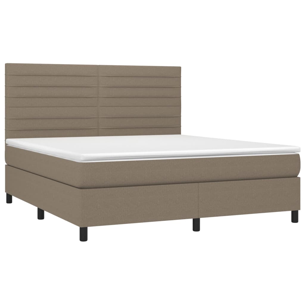 vidaXL Pat cu arcuri, saltea și LED, gri taupe, 160x200 cm, textil