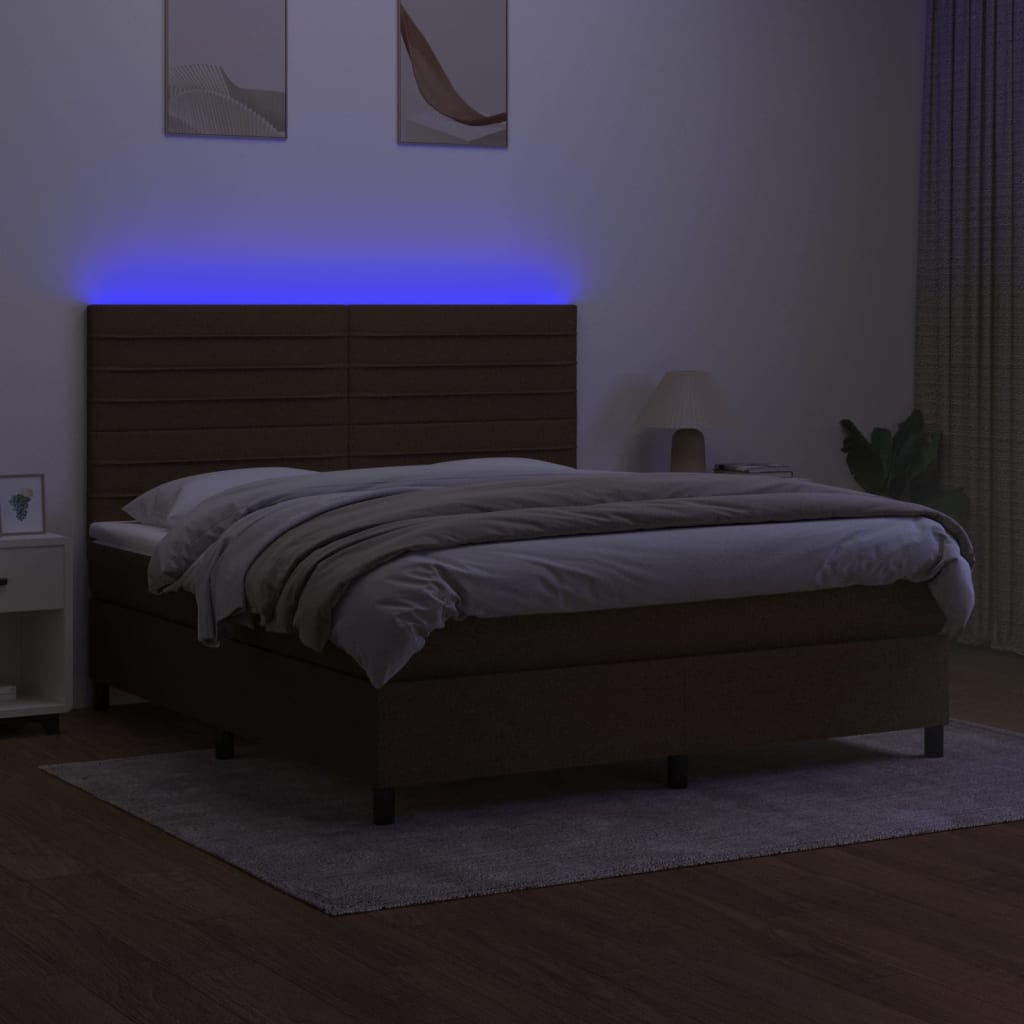 vidaXL Pat cu arcuri, saltea și LED, maro închis, 180x200 cm, textil