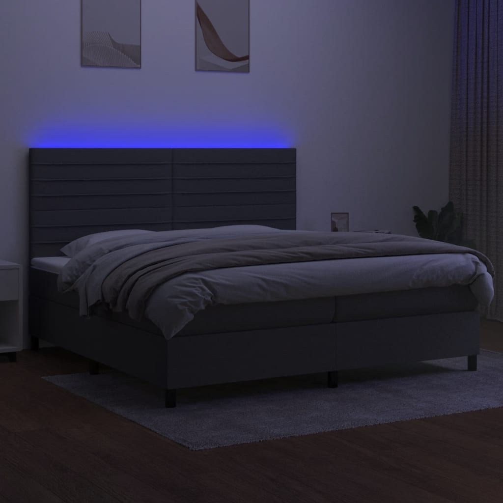 vidaXL Pat cu arcuri, saltea și LED, gri închis, 200x200 cm, textil