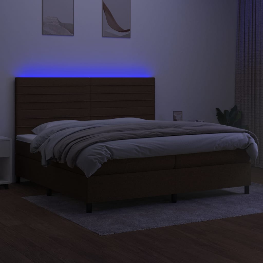 vidaXL Pat cu arcuri, saltea și LED, maro închis, 200x200 cm, textil