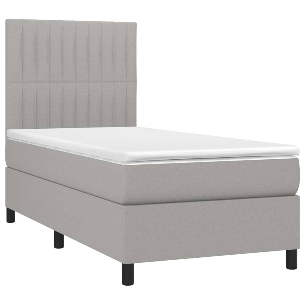 vidaXL Pat cu arcuri, saltea și LED, gri deschis, 90x200 cm, textil vidaXL Pat cu arcuri, saltea și LED, gri deschis, 90x200 cm, textil