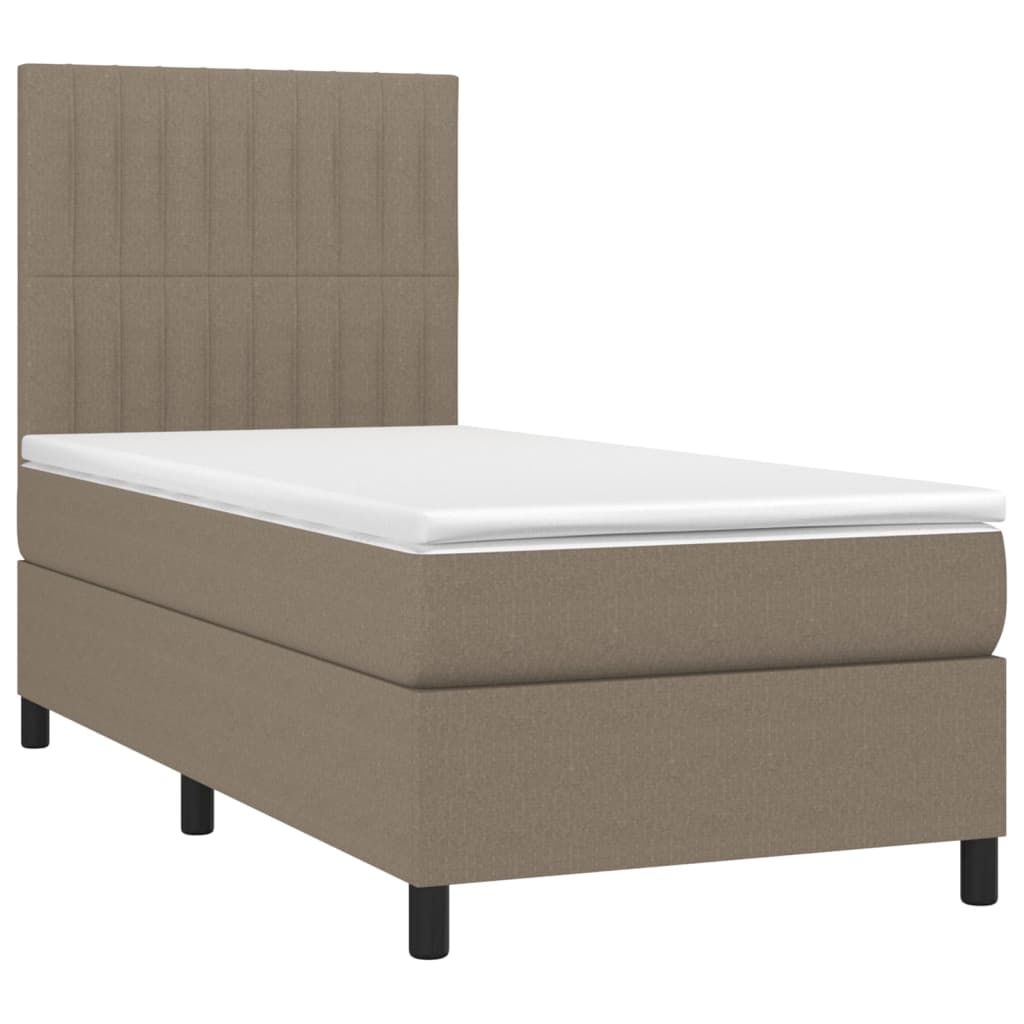 vidaXL Pat cu arcuri, saltea și LED, gri taupe, 90x200 cm, textil vidaXL Pat cu arcuri, saltea și LED, gri taupe, 90x200 cm, textil
