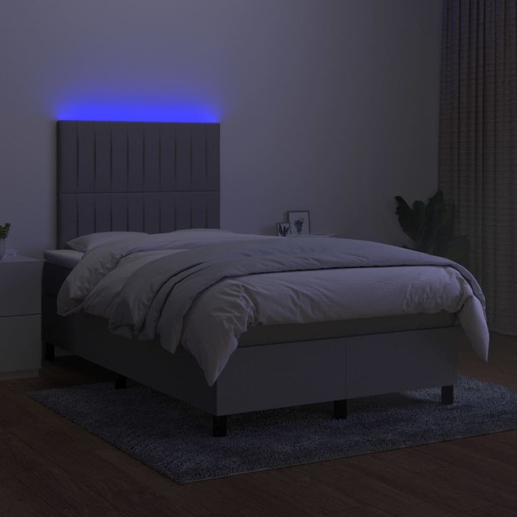 vidaXL Pat cu arcuri, saltea și LED, gri deschis, 120x200 cm, textil