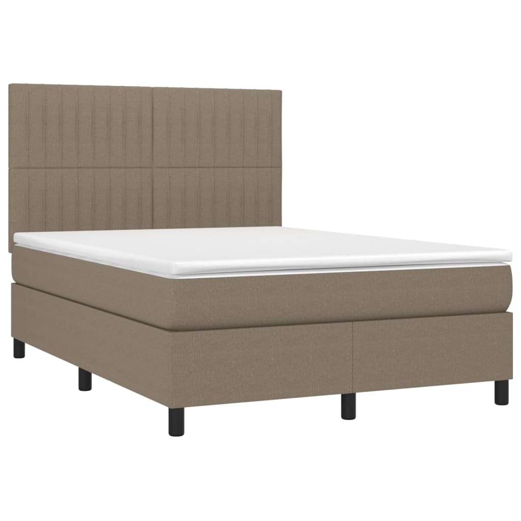 vidaXL Pat cu arcuri, saltea și LED, gri taupe, 140x190 cm, textil vidaXL Pat cu arcuri, saltea și LED, gri taupe, 140x190 cm, textil