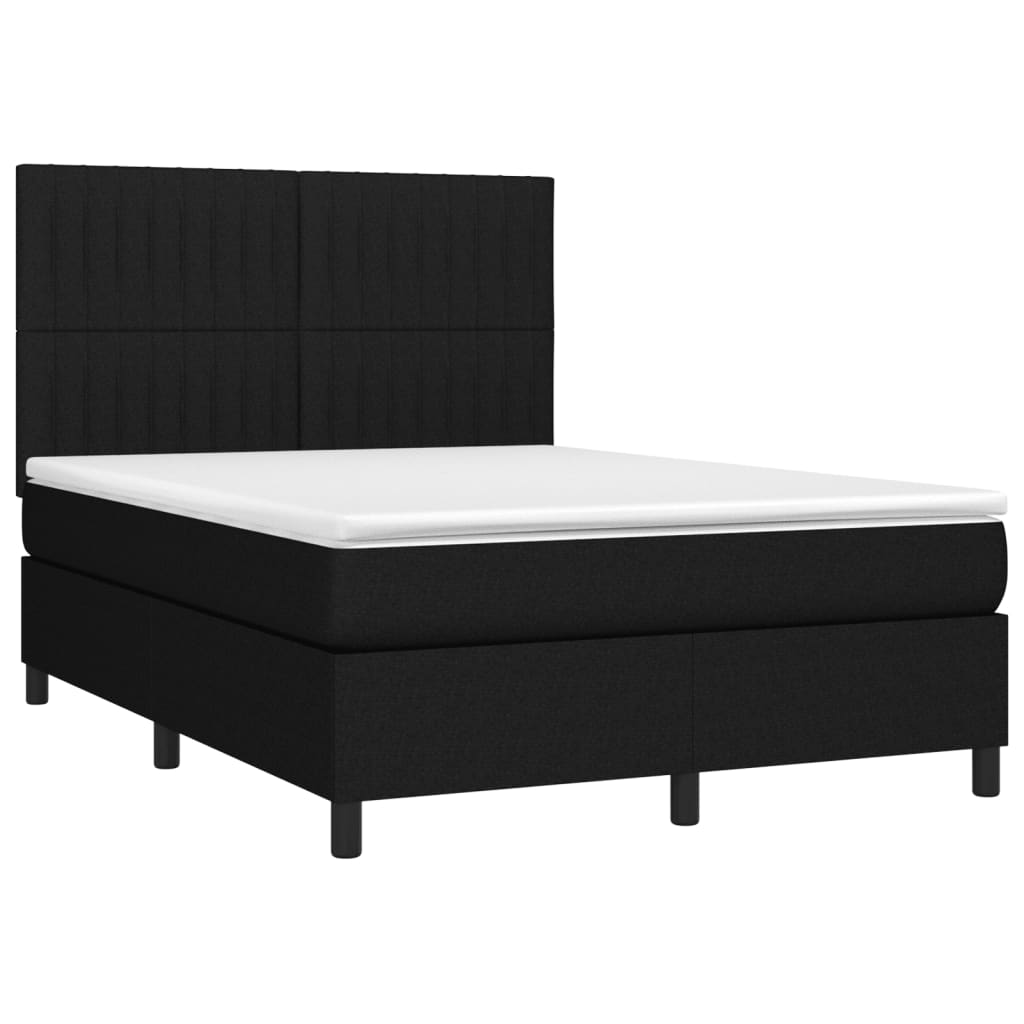 vidaXL Pat cu arcuri, saltea și LED, negru, 140x200 cm, textil
