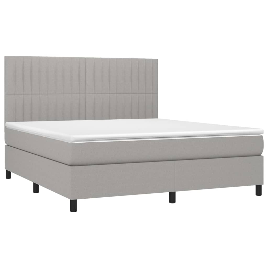 vidaXL Pat cu arcuri, saltea și LED, gri deschis, 180x200 cm, textil