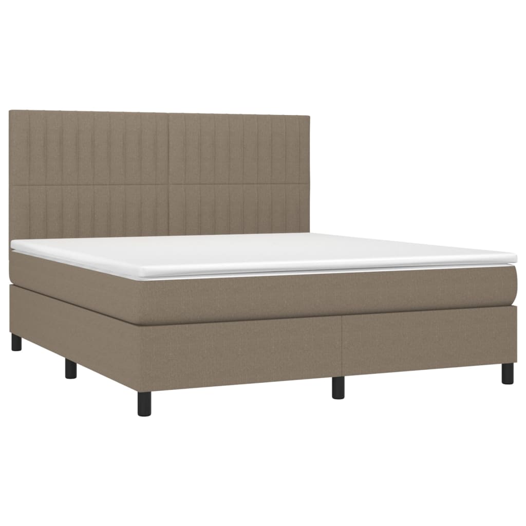 vidaXL Pat cu arcuri, saltea și LED, gri taupe, 180x200 cm, textil