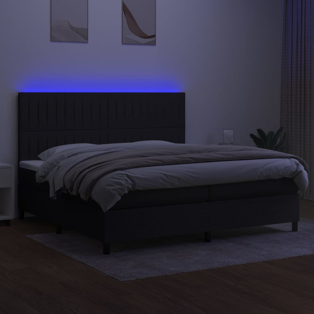 vidaXL Pat cu arcuri, saltea și LED, negru, 200x200 cm, textil