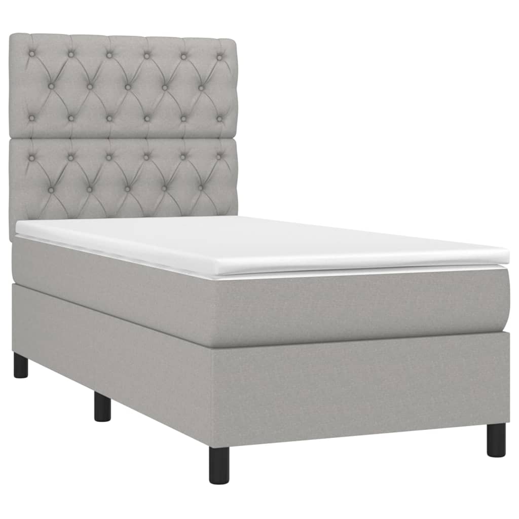vidaXL Pat cu arcuri, saltea și LED, gri deschis, 80x200 cm, textil vidaXL Pat cu arcuri, saltea și LED, gri deschis, 80x200 cm, textil